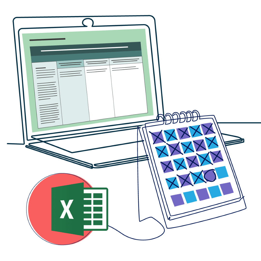 Laptop and calendar illustration symbolizing scheduling and data tracking in healthcare eLearning